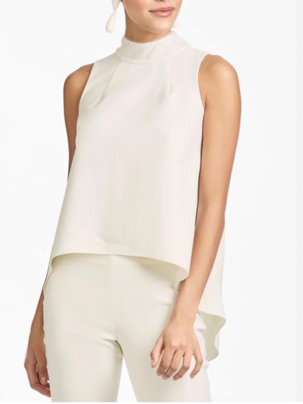 Sachin + Babi Ivory Sequin-Trim High Neck Top
